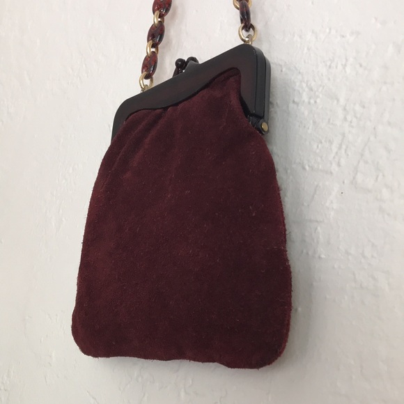Vintage Italian 1930’s soft suede bag w/ tortoise shell plastic frame and chain - Picture 8 of 11